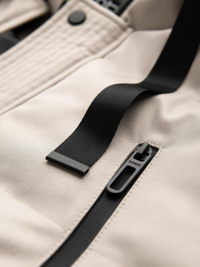 Men's long warm parka jacket with hood - beige V5 OM-JALJ-0182