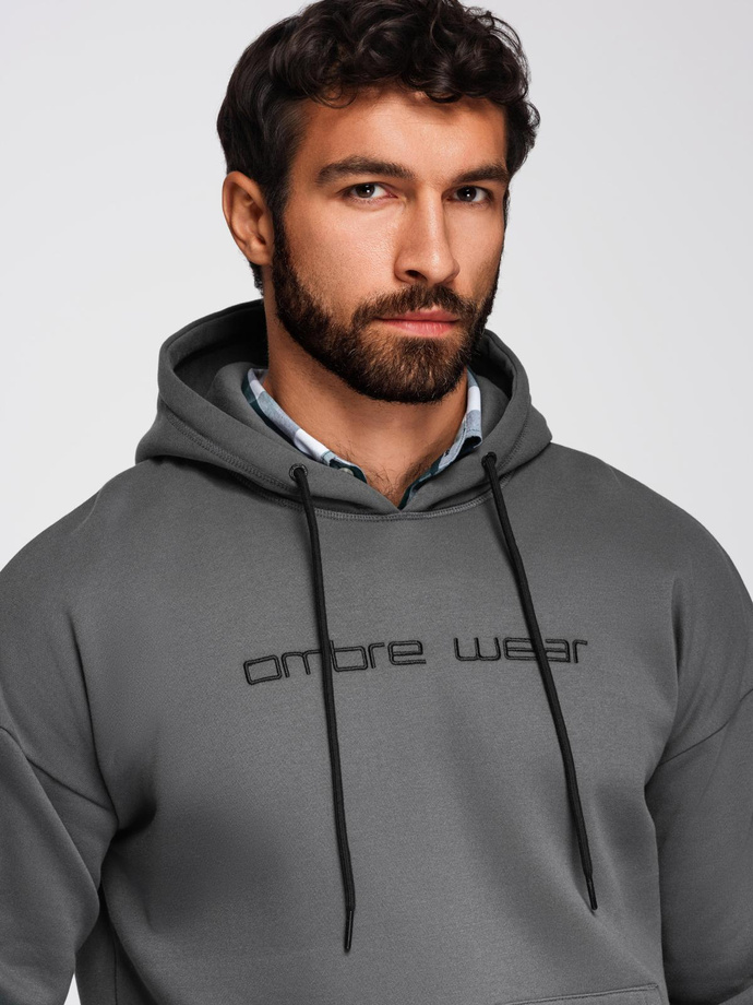 Unbuttoned men's sweatshirt with stand-up collar and hood - black V1 OM-SSZP-0216