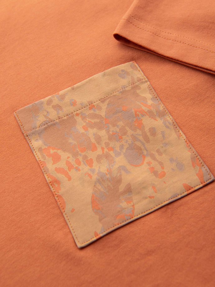 Men's cotton t-shirt with printed pocket - orange V3 OM-TSPT-0227