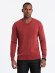 Men's wash sweater with v-neck - red V3 OM-SWOS-0108