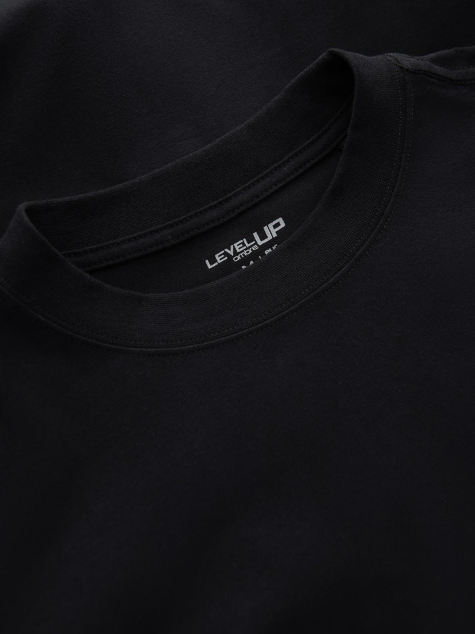 Men's LOOSE FIT cotton longsleeve with round neckline - black V1 OM-LSBC-0129