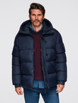 Men's quilted jacket with high zipped hood - navy blue V2 OM-JAHP-0238