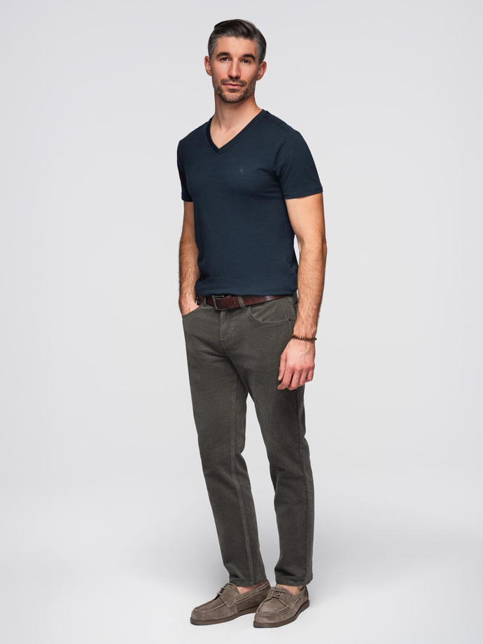 T-shirt męski V-NECK z elastanem - granatowy V2 OM-TSCT-0106