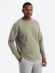 Bawełniany longsleeve męski LOOSE FIT z okrągłym dekoltem – khaki V4 OM-LSBC-0129
