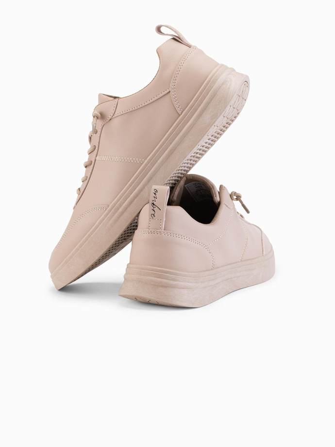 Monochromatyczne buty męskie w stylu sportowym z przeszyciami – beżowe V2 OM-FOCS-0159