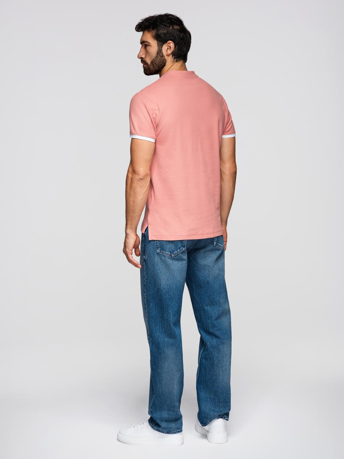 Men's collarless polo shirt - pink V7 OM-TSCT-0156