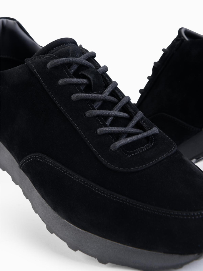 Męskie buty sportowe sneakersy z ekoskóry o zamszowym wykończeniu– czarne V1 OM-FOCS-0161
