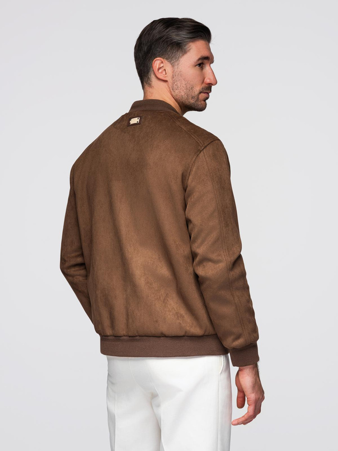 Men's imitation suede bomber jacket - brown V1 OM-JAFL-0232