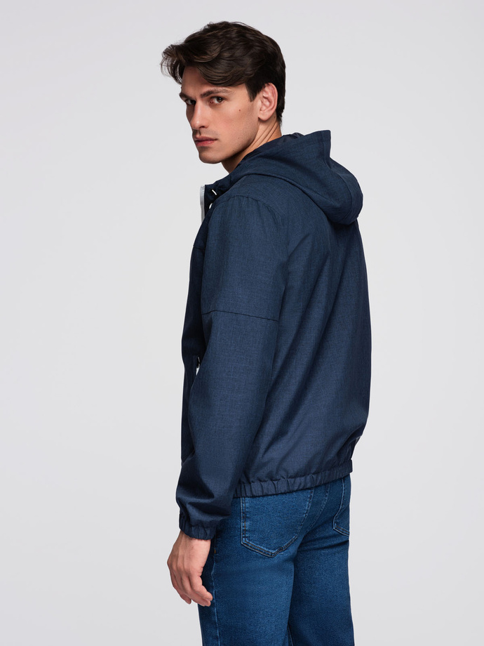 Men's lightweight sports jacket with fleece lining - navy blue V2 OM-JANP-0136