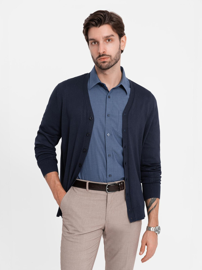 Bawełniana męska koszula z kieszenią REGULAR FIT - niebieska V3 OM-SHCS-0147