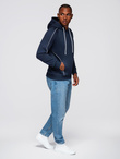 Men's sweatshirt with contrast stitching and hood - navy blue V2 OM-SSNZ-0250