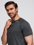 Men's T-shirt with wash effect and buttons at neckline - black V1 OM-TSWT-0150