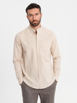 Men's linen shirt with collar and pocket REGULAR FIT - cream V3 OM-SHCS-0161