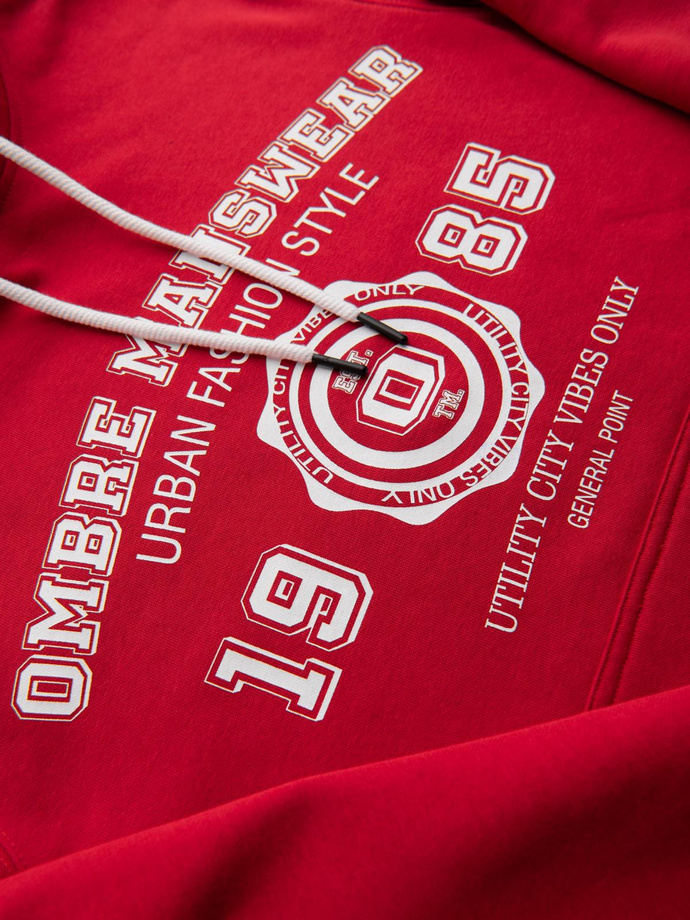 Men's hooded sweatshirt with college print - red V1 B1714