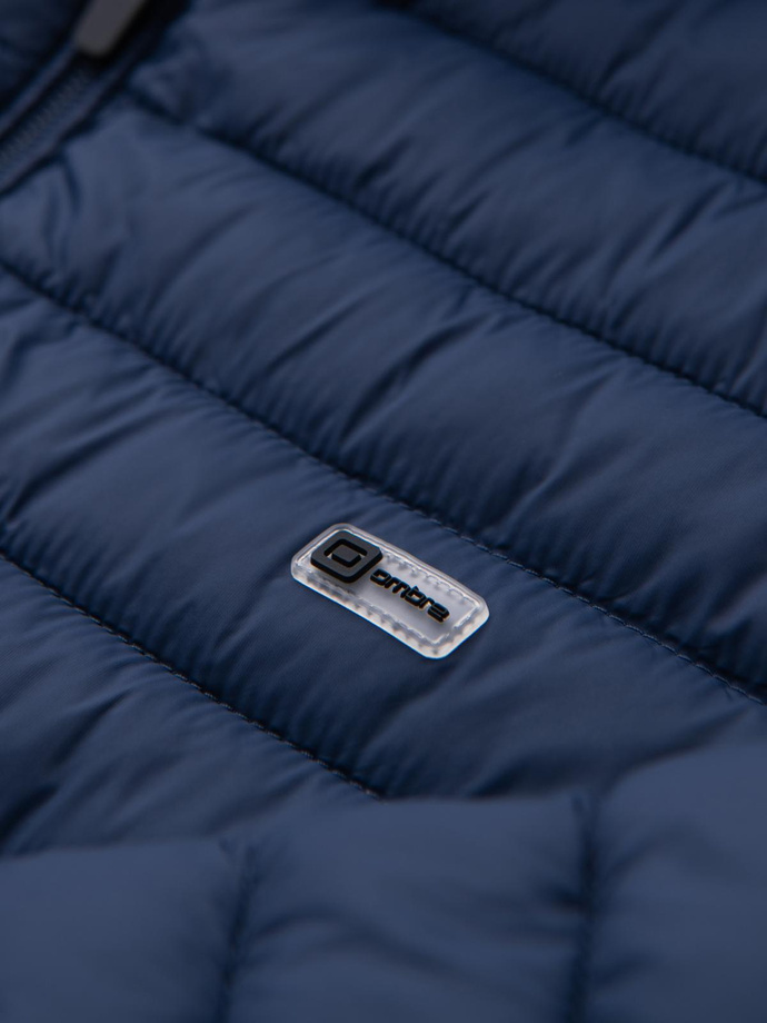Men's quilted jacket with high zipped hood - black V1 OM-JAHP-0238