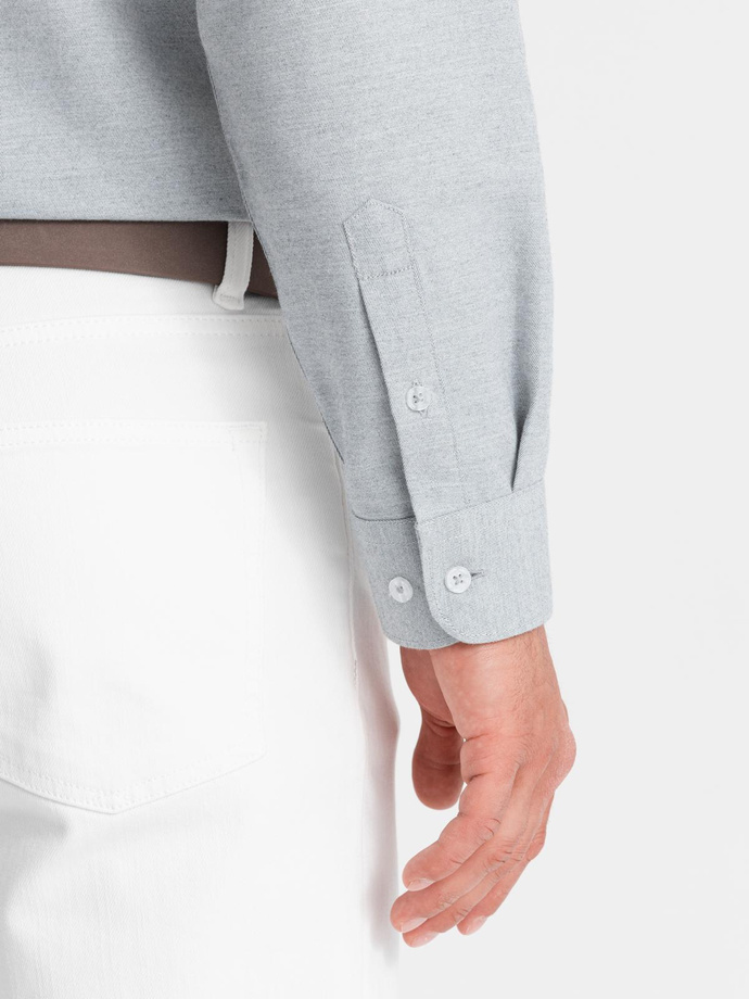 Men's shirt with pocket REGULAR FIT - light grey melange V2 OM-SHCS-0148