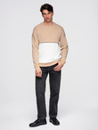 Bluza męska OVERSIZE z kontrastowym łączeniem kolorów - beżowa V2 OM-SSNZ-0130