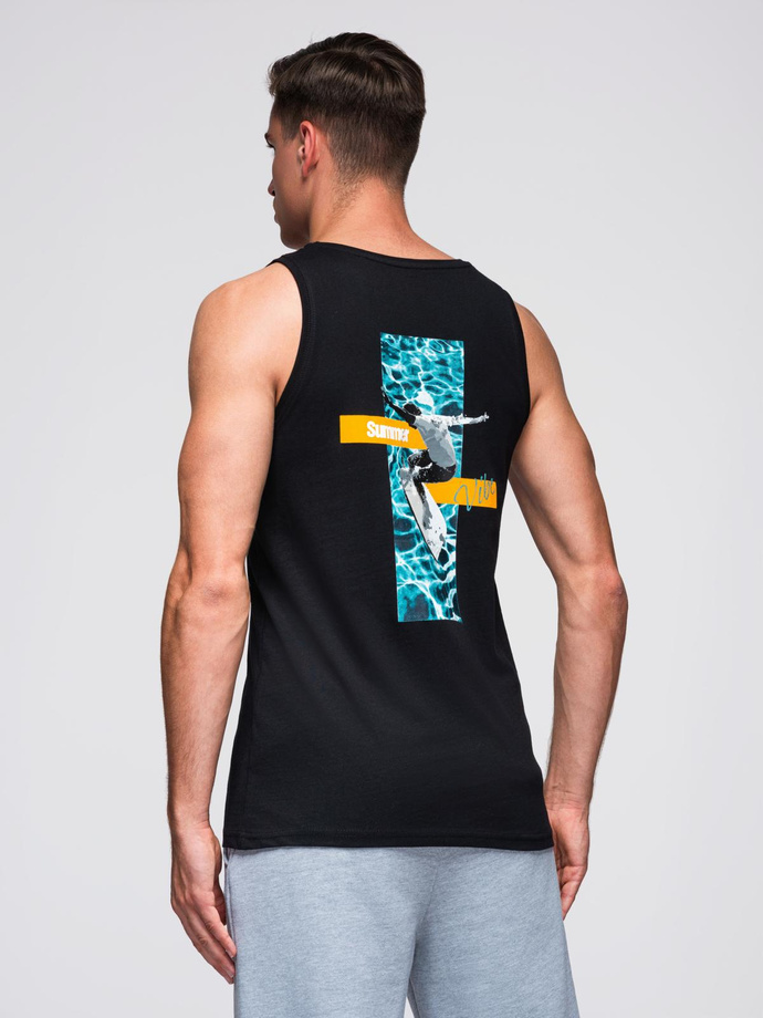 Męski bawełniany tank top z nadrukiem Summer Vibe – czarny V1 OM-TSTT-0191