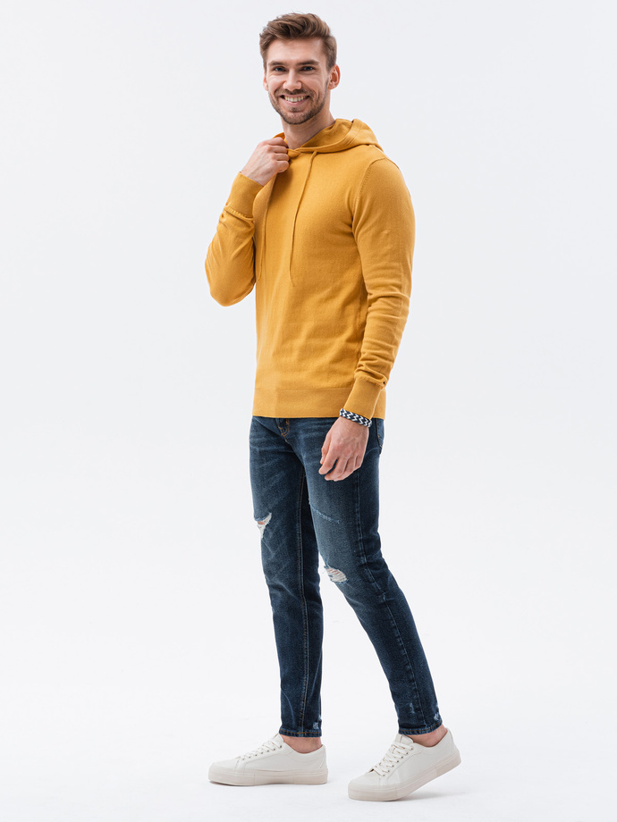 Sweter męski z kapturem - musztardowy V4 E187