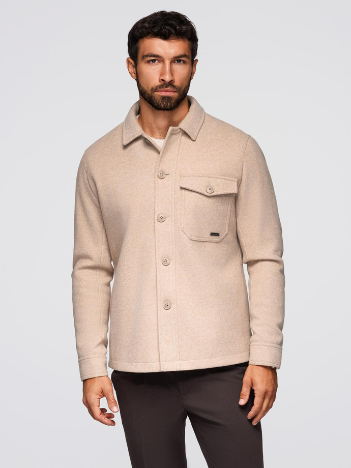 Men's lightweight fleece jacket with viscose - beige V1 OM-JANP-0199