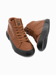 Buty męskie sneakersy za kostkę z kontrastową podeszwą - camel V5 OM-FOTH-0124