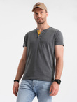 Men's t-shirt with round henley neckline - dark grey V6 OM-TSCT-0155