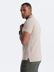 BASIC men's single color pique knit polo shirt - dark beige V5 OM-POBS-0100