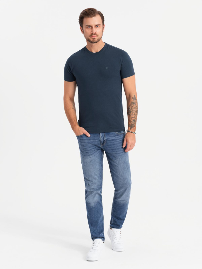 Koszulka męska SLIM FIT z okrągłym dekoltem i logotypem – granatowa V2 OM-TSCT-0220 