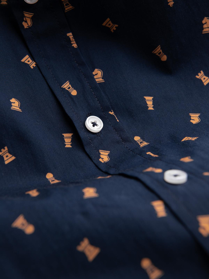 Bawełniana koszula męska we wzory SLIM FIT - atramentowa V3 OM-SHCS-0151