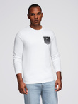 Longsleeve męski z printem w kształcie kieszonki - biały V1 OM-LSPT-0118