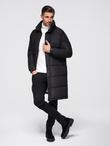 Men's quilted long jacket with detachable hood - black V1 OM-JALJ-0190