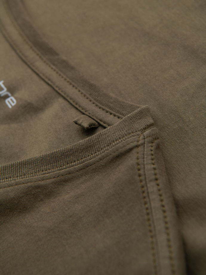 Men's BASIC classic cotton T-shirt with a serape neckline - dark olive V6 OM-TSBS-0237