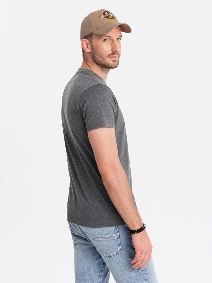 Men's t-shirt with round henley neckline - dark grey V6 OM-TSCT-0155