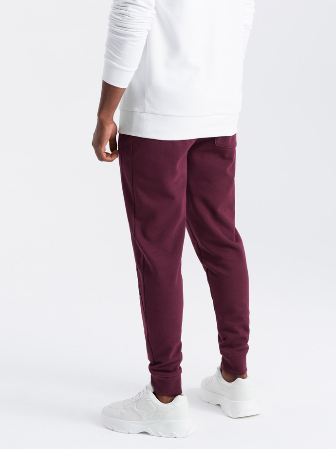 Męskie dresowe spodnie bawełniane joggery BASIC – bordowe V3 OM-PABS-0174