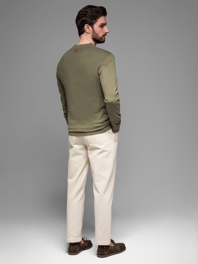 Men's sweater with viscose and spread neckline - olive V1 OM-SWZS-0124 
