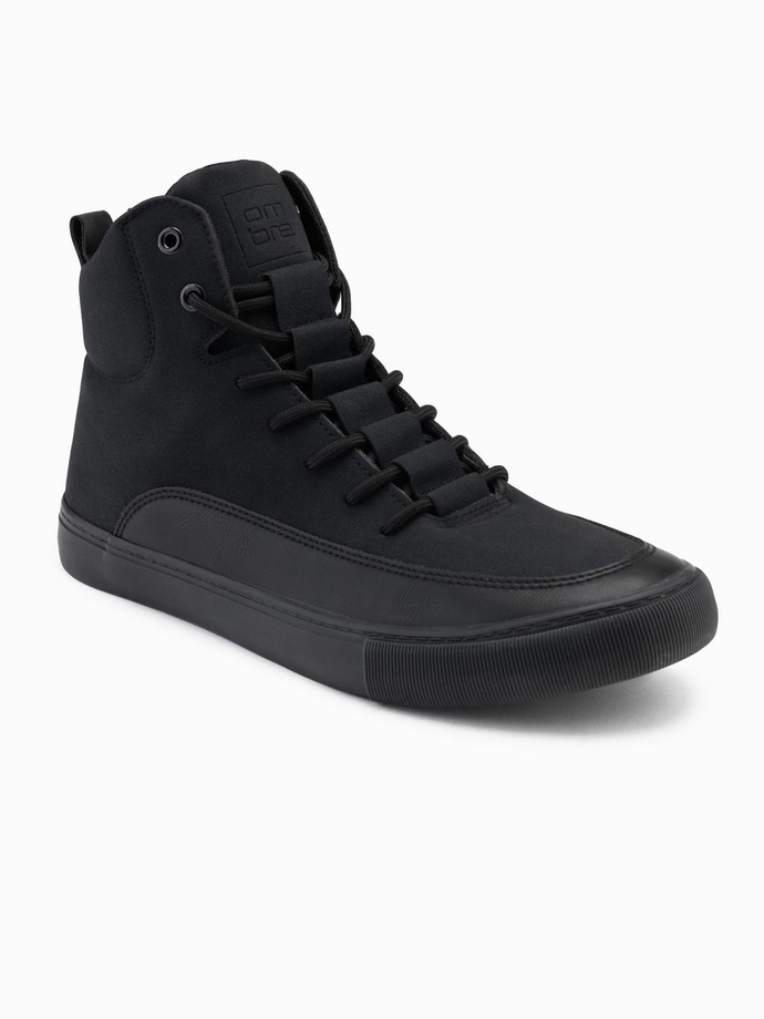 Men's ankle sneakers shoes with decorative tabs - black V4 OM-FOSH-0176