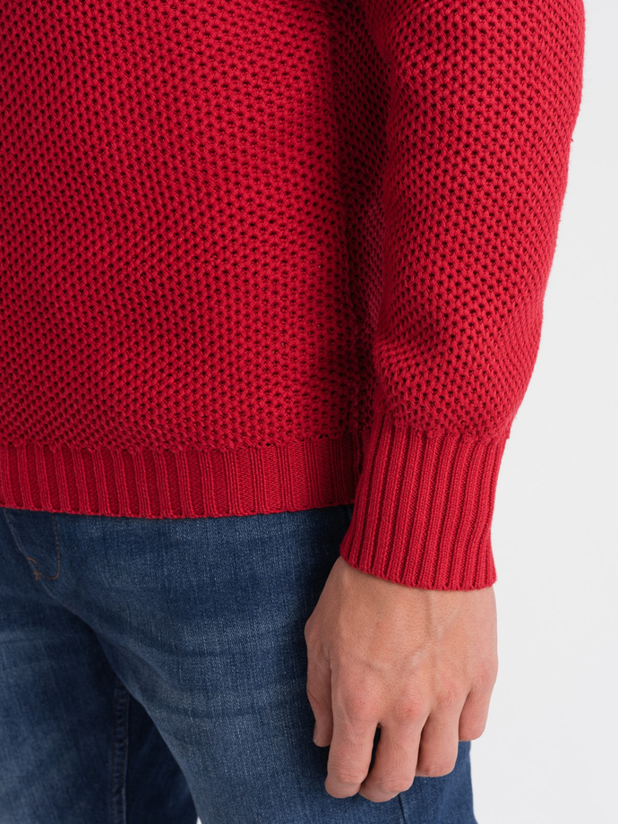Męski dzianinowy sweter z rozpinaną stójką - czerwony V8 OM-SWZS-0105