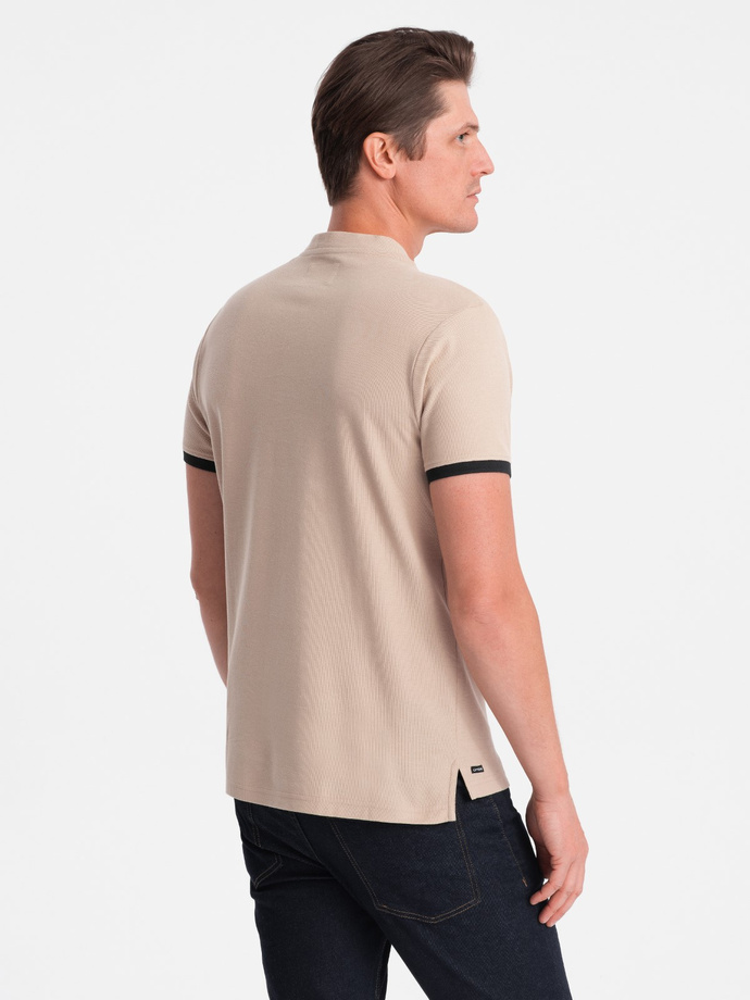 Men's collarless polo shirt - beige V5 OM-TSCT-0156