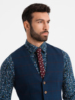 Men's vest without lapels in delicate check - navy blue V1 OM-BLZV-0123