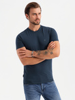 Koszulka męska SLIM FIT z okrągłym dekoltem i logotypem – granatowa V2 OM-TSCT-0220 