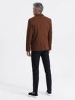 Men's casual blazer with decorative buttons on cuffs - chocolate brown V1 OM-BLZB-0118