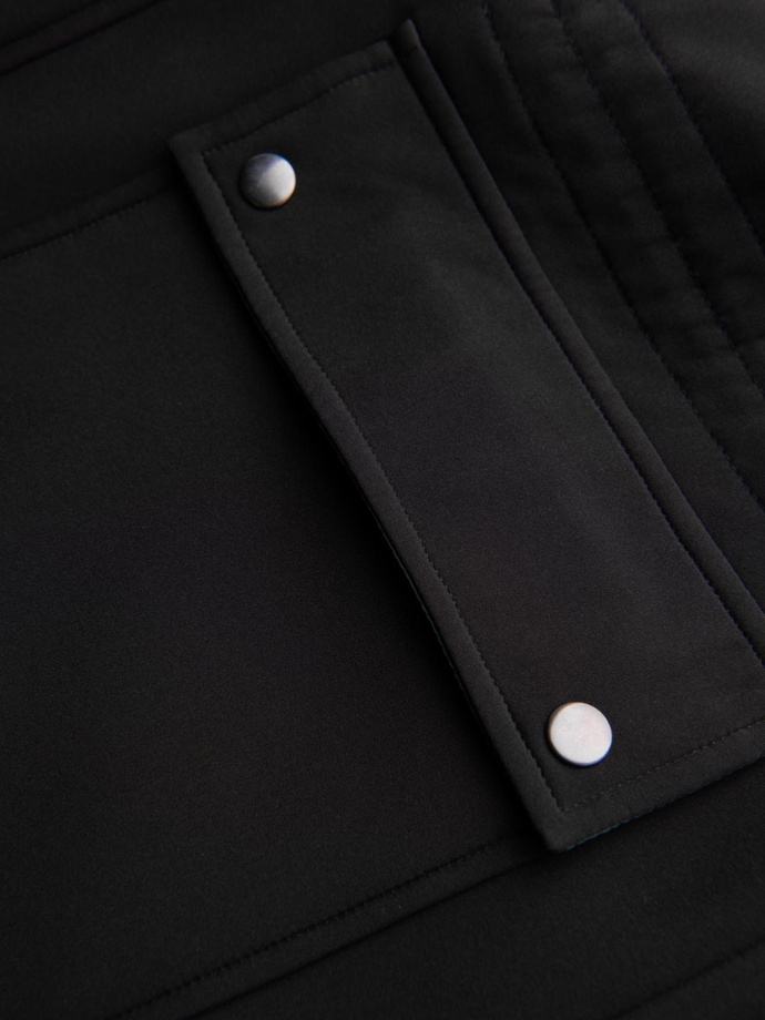 Men's faux leather jacket with ribbed bottom hem - black V2 OM-JAFL-0109