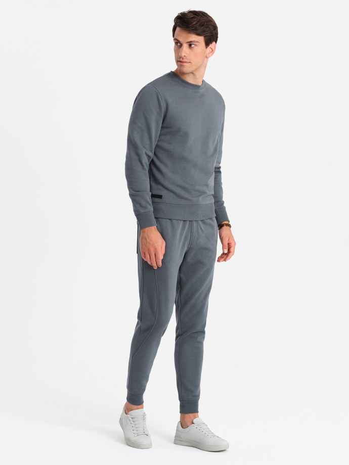 Dresowy męski bawełniany komplet BASIC bluza nierozpinana + joggery – grafitowy V11 Z84