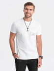 T-shirt męski bawełniany z nadrukiem na kieszonce Ombre Streetstyle – biały V8 OM-TSCT-0108