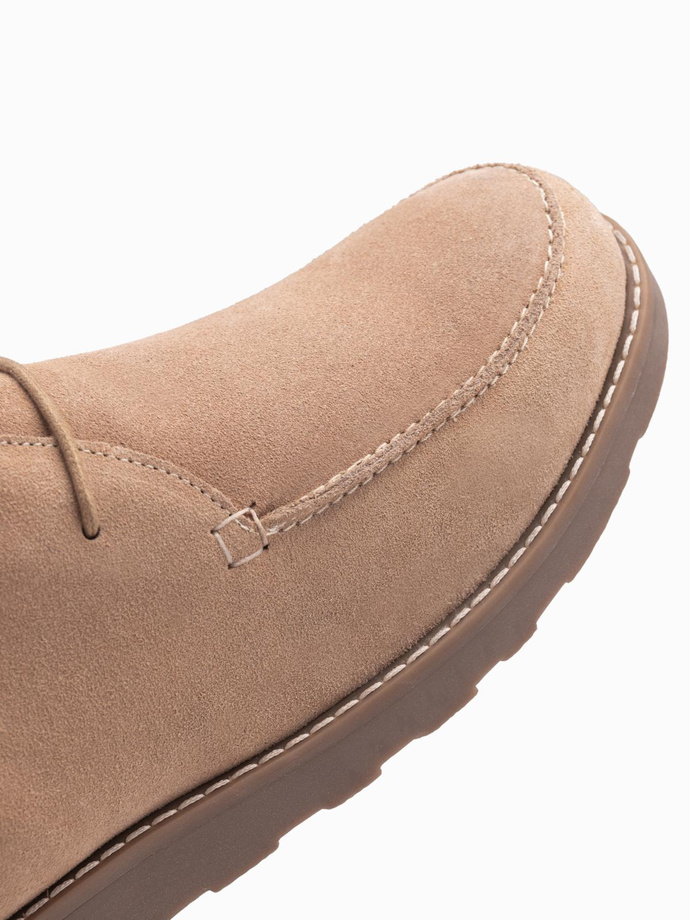 Zamszowe buty męskie za kostkę z grubą podeszwą – beżowe V1 OM-FOCS-0164