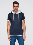 Men's cotton t-shirt with hood - navy blue V4 OM-TSCT-0256