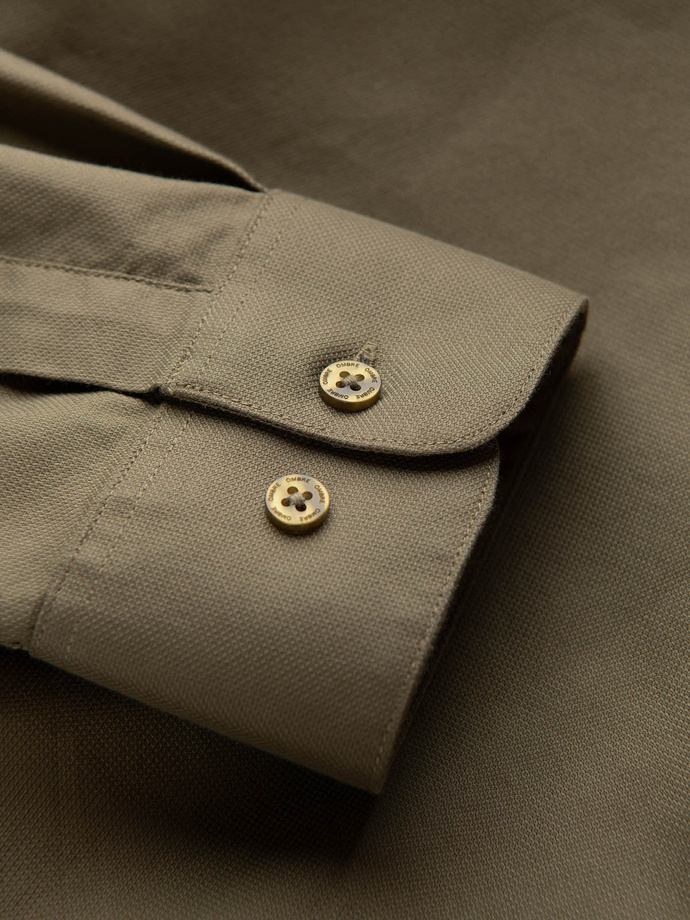Men's cotton shirt with pocket REGULAR FIT - olive V2 OM-SHCS-0147