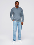 Washed men's sweatshirt with decorative stitching at the neckline - light blue V3 OM-SSDS-0131