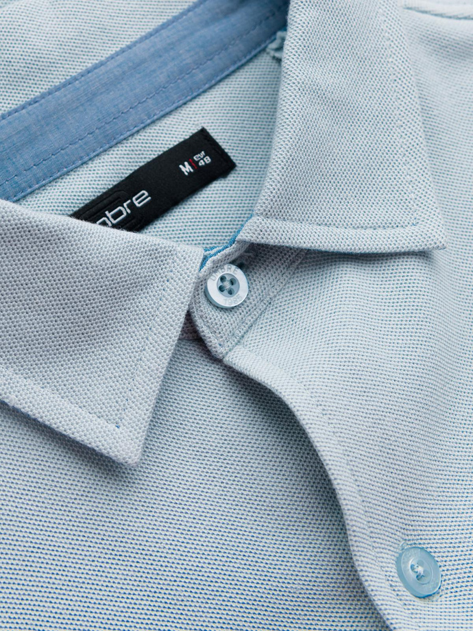 Męska dzianinowa koszula SLIM FIT z długim rękawem – błękitna V3 OM-SHCS-0177