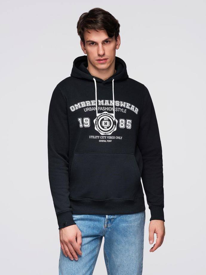 Men's hooded sweatshirt with graphics - black V3 B1714